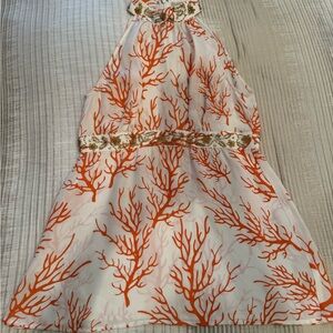 MICHAEL Michael Kors Orange and White Beaded Coral Halter Blouse